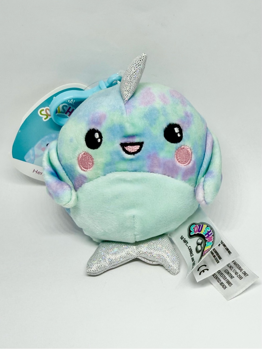 Squishmallows Henrietta the Multicolored Narwhal Plushie Clip Collectible